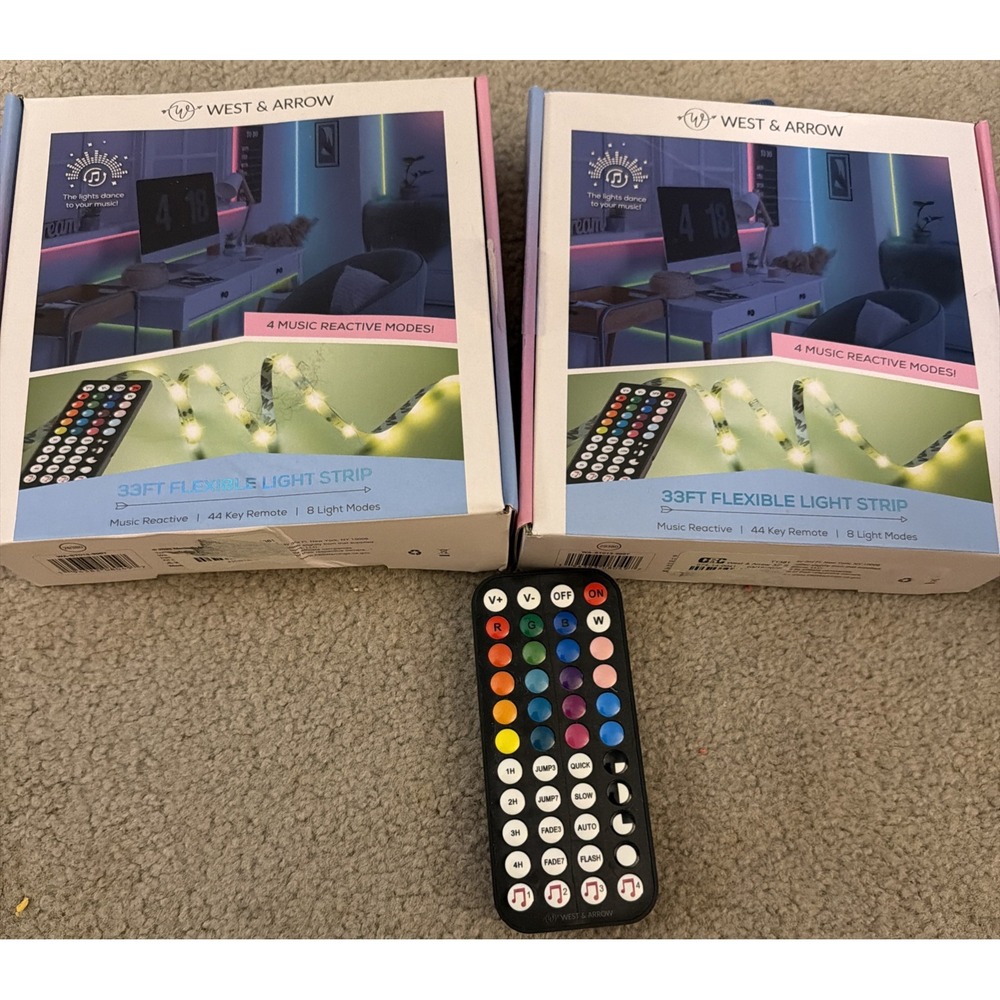 West & Arrow 33ft LED Light Strip Sound Reactive Music Sync RGB Remote 2 Pack